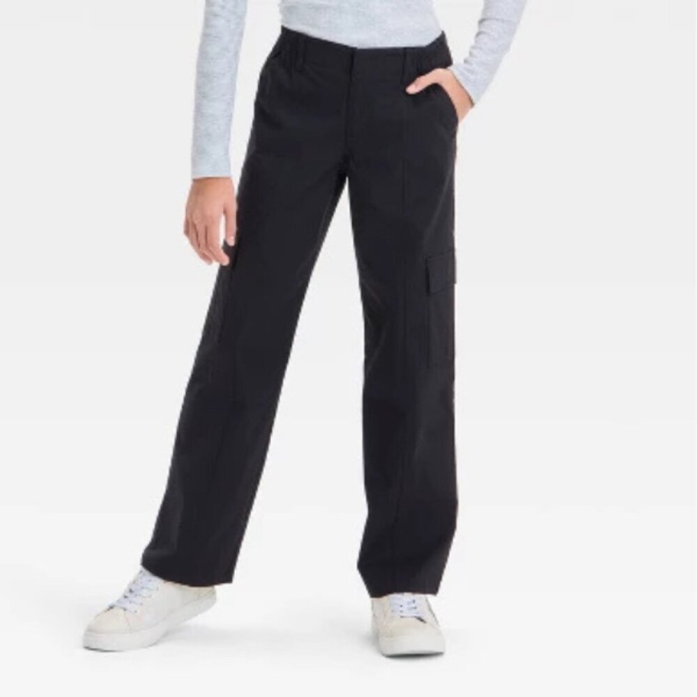 Art Class Girls' Wide Leg Cargo Pants Straight Leg Black Size XL (14)